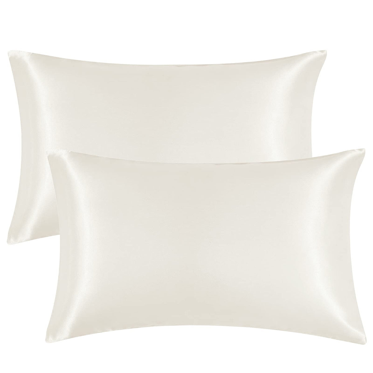 EHEYCIGA Satin King Pillow Cases Set of 2, Soft Pillowcases for Hair and Skin Similar to Silk, Cream Pillow Case 2 Pack with Envelope Closure, 20X40 Inches