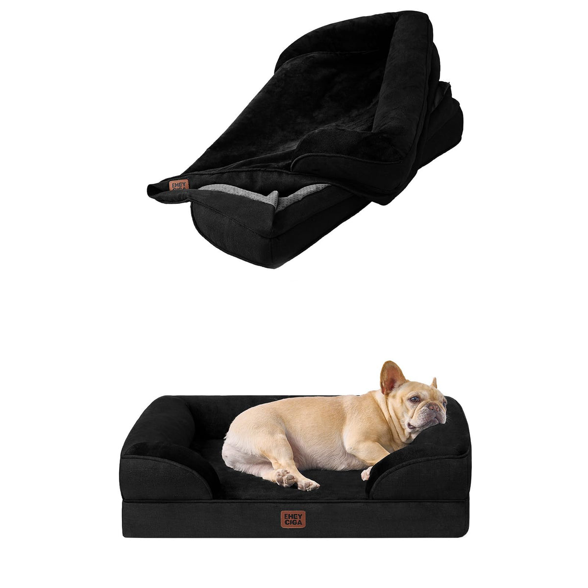 EHEYCIGA Orthopedic Dog Bed for Medium Dogs, Dog Bed Cover Replacement for Medium Dog Bed, Black