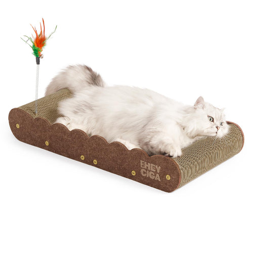 EHEYCIGA 26'' Large Cardboard Cat Scratcher Bed with 2 Cat Teaser Toy