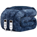 EHEYCIGA Electric Heated Blanket Queen Size Faux Fur, 10 Hours Auto Shut Off 9 Heating Levels Heating Blanket with Dual Control, Soft Warm Heated Blanket Fast Heating Navy Blue, Faux Fur & Sherpa