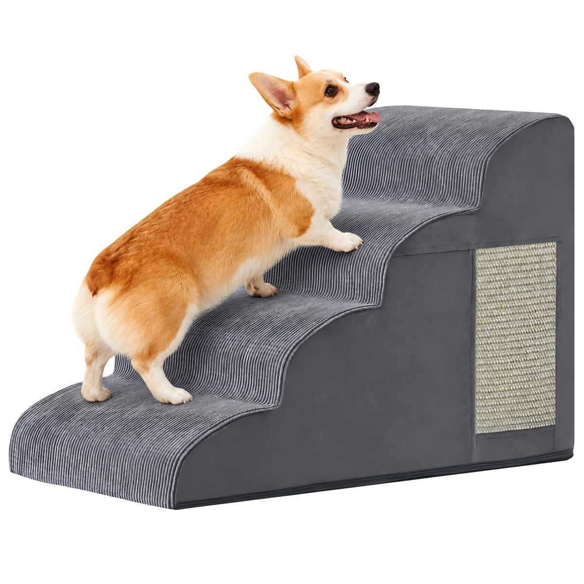 Ahpmeoa Dog Stairs for Small Dogs 19.7" H, Dog Ramp for Bed, 4-Step, Grey