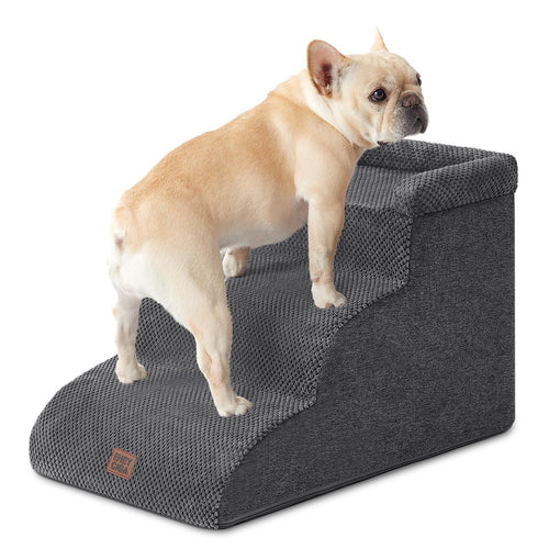 EHEYCIGA 3-Step Curved Dog Stairs for Dogs, Dog Ramp for Couch 14" H, Grey