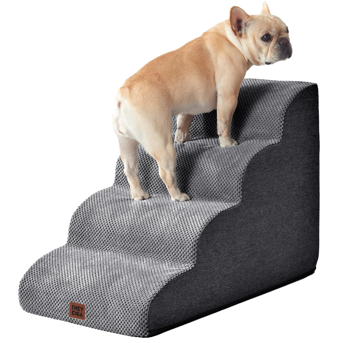 EHEYCIGA Curved Dog Stairs Ramp, 4-Step High Beds, 19.7" H Pet Step