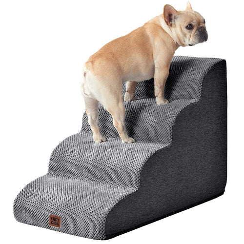 EHEYCIGA Curved Dog Stairs Ramp, 4-Step High Beds, 19.7" H Pet Step