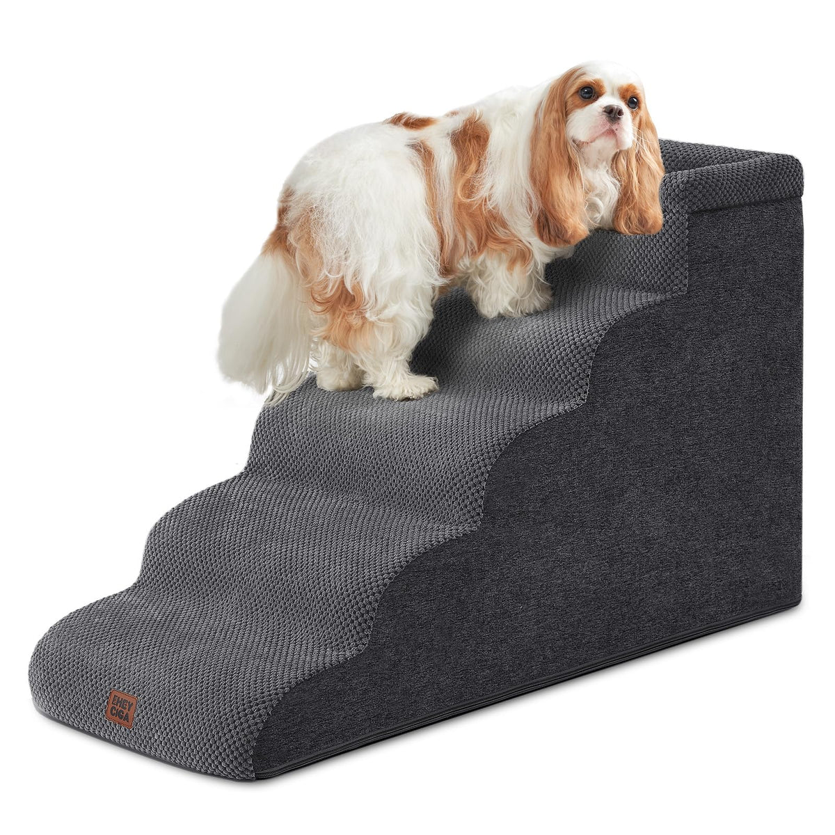 EHEYCIGA 5-Step Curved Dog Stairs for High Beds 20.7" H, Grey