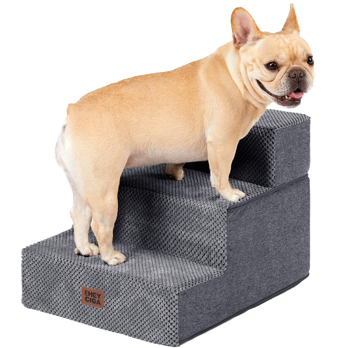 EHEYCIGA Dog Stairs for Small Dogs 13.5" H, 3-Step Dog Steps for Cats, Grey